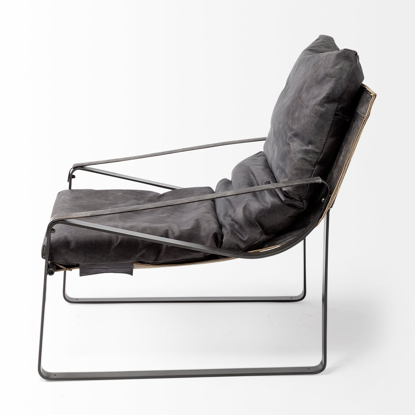 35" Black Leather Distressed Arm Chair HomeRoots