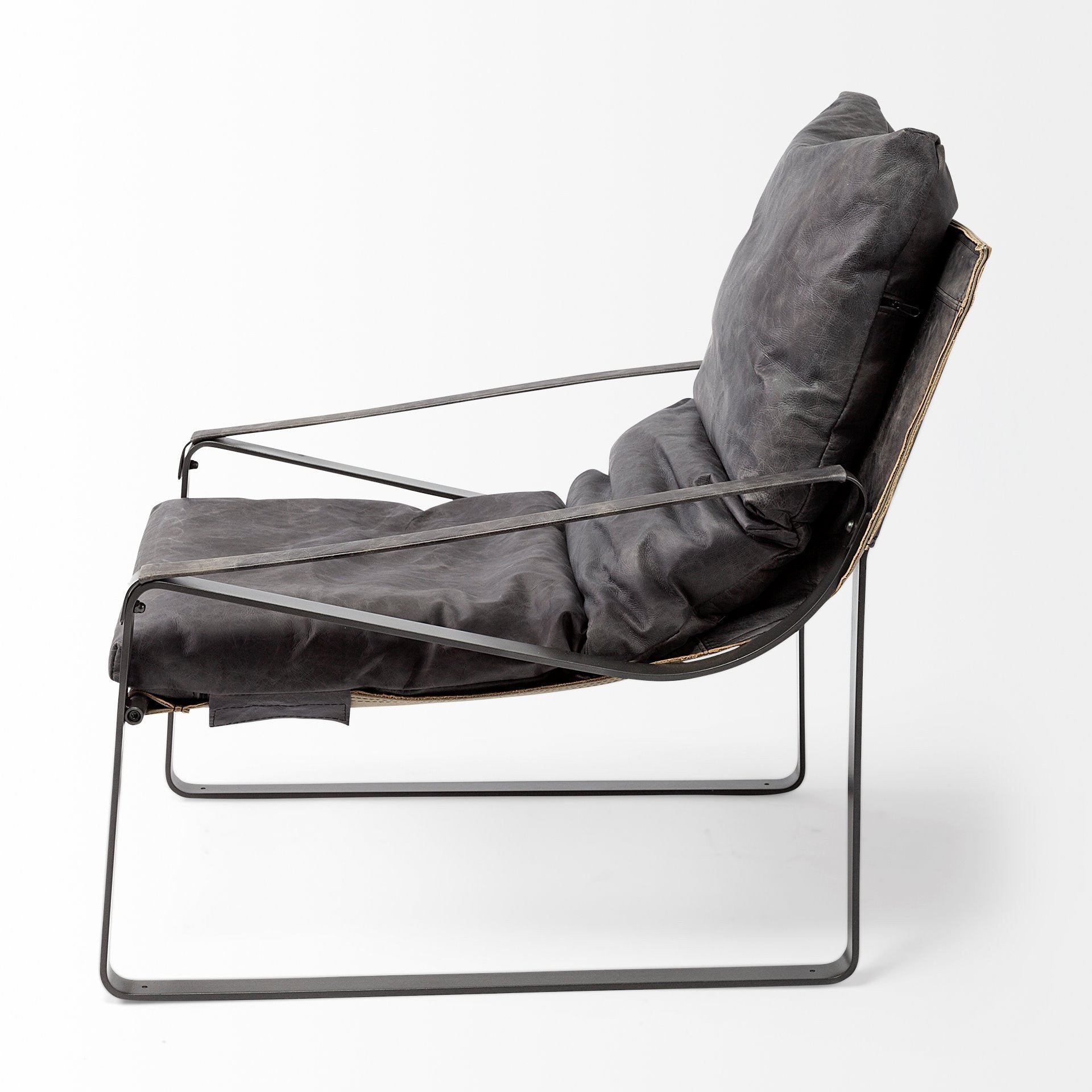 35" Black Leather Distressed Arm Chair HomeRoots