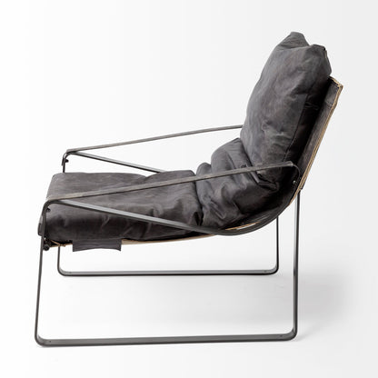 35" Black Leather Distressed Arm Chair HomeRoots