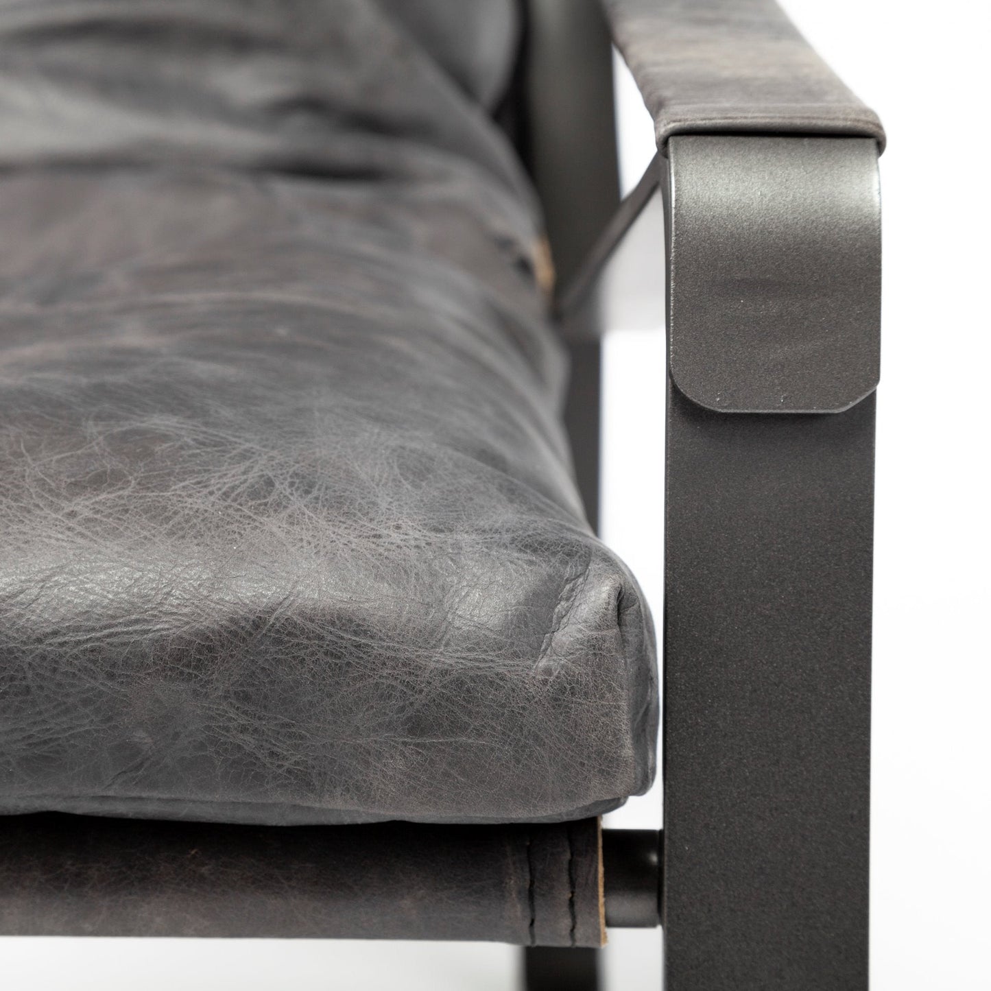 35" Black Leather Distressed Arm Chair HomeRoots