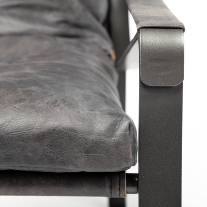35" Black Leather Distressed Arm Chair HomeRoots