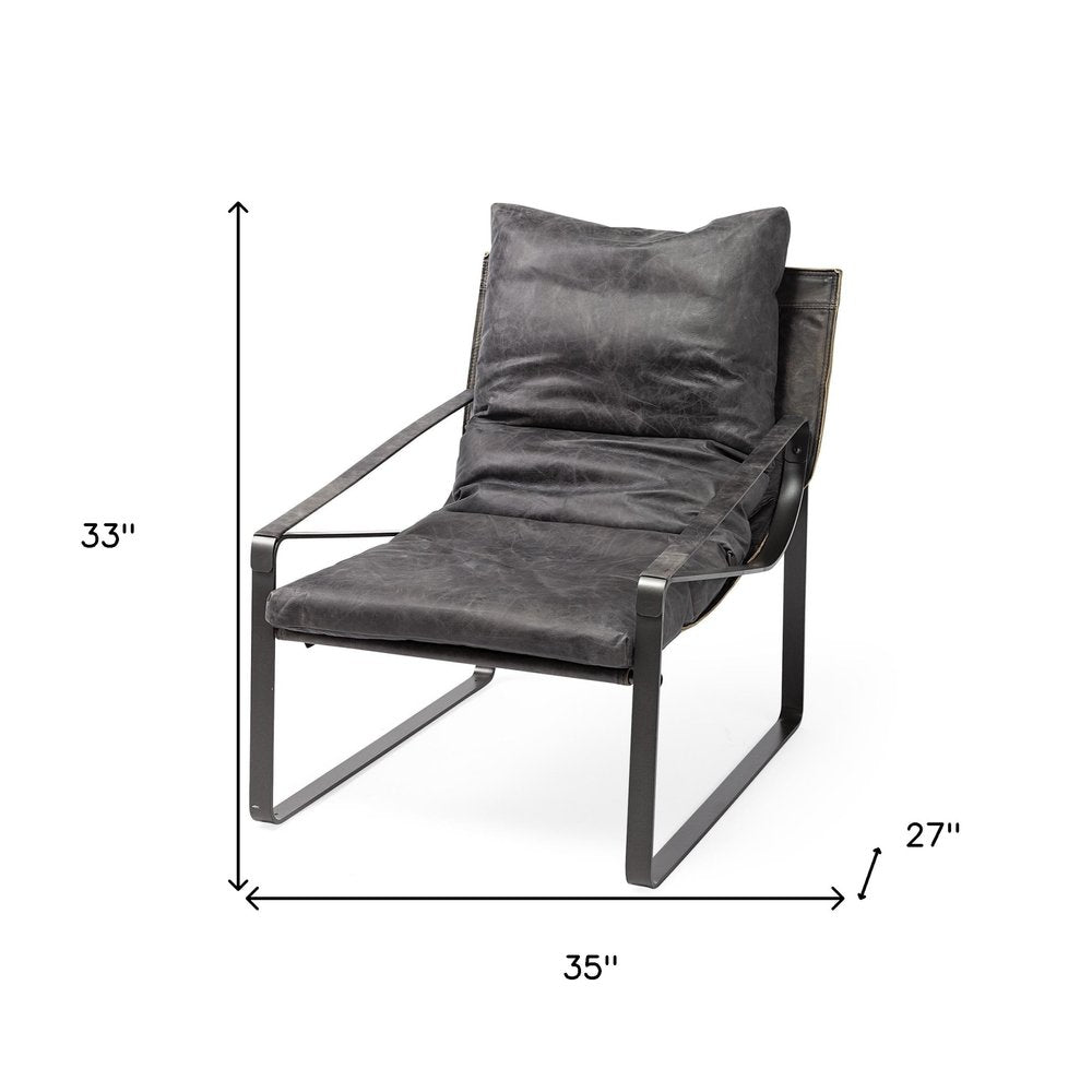 35" Black Leather Distressed Arm Chair HomeRoots