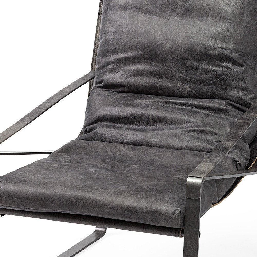 35" Black Leather Distressed Arm Chair HomeRoots