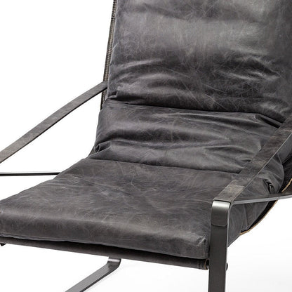 35" Black Leather Distressed Arm Chair HomeRoots