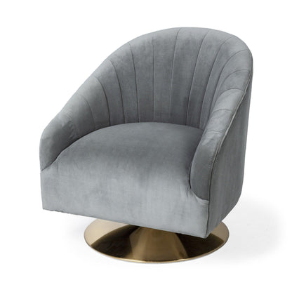 Gray Velet Covered Seat Accent Chair With Gold Swivel Base - FurniFindUSA