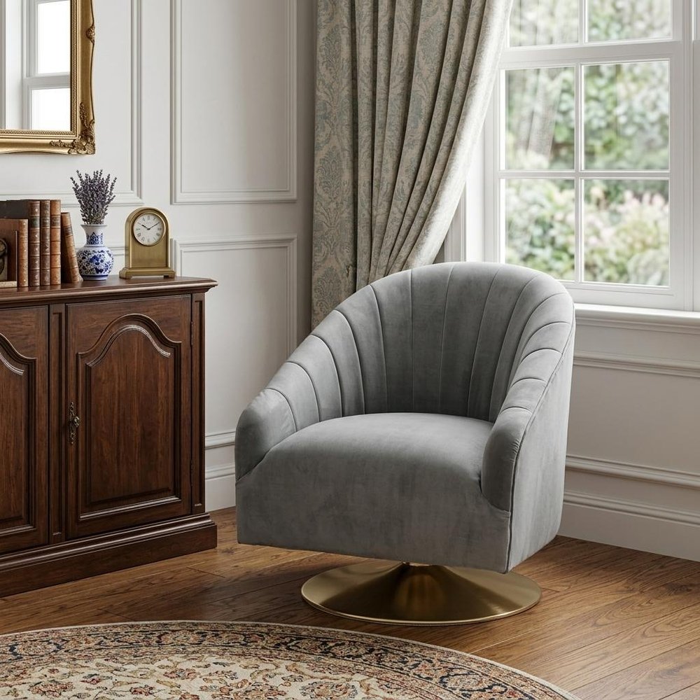 29" Gray and Copper Velvet Lounge Chair HomeRoots