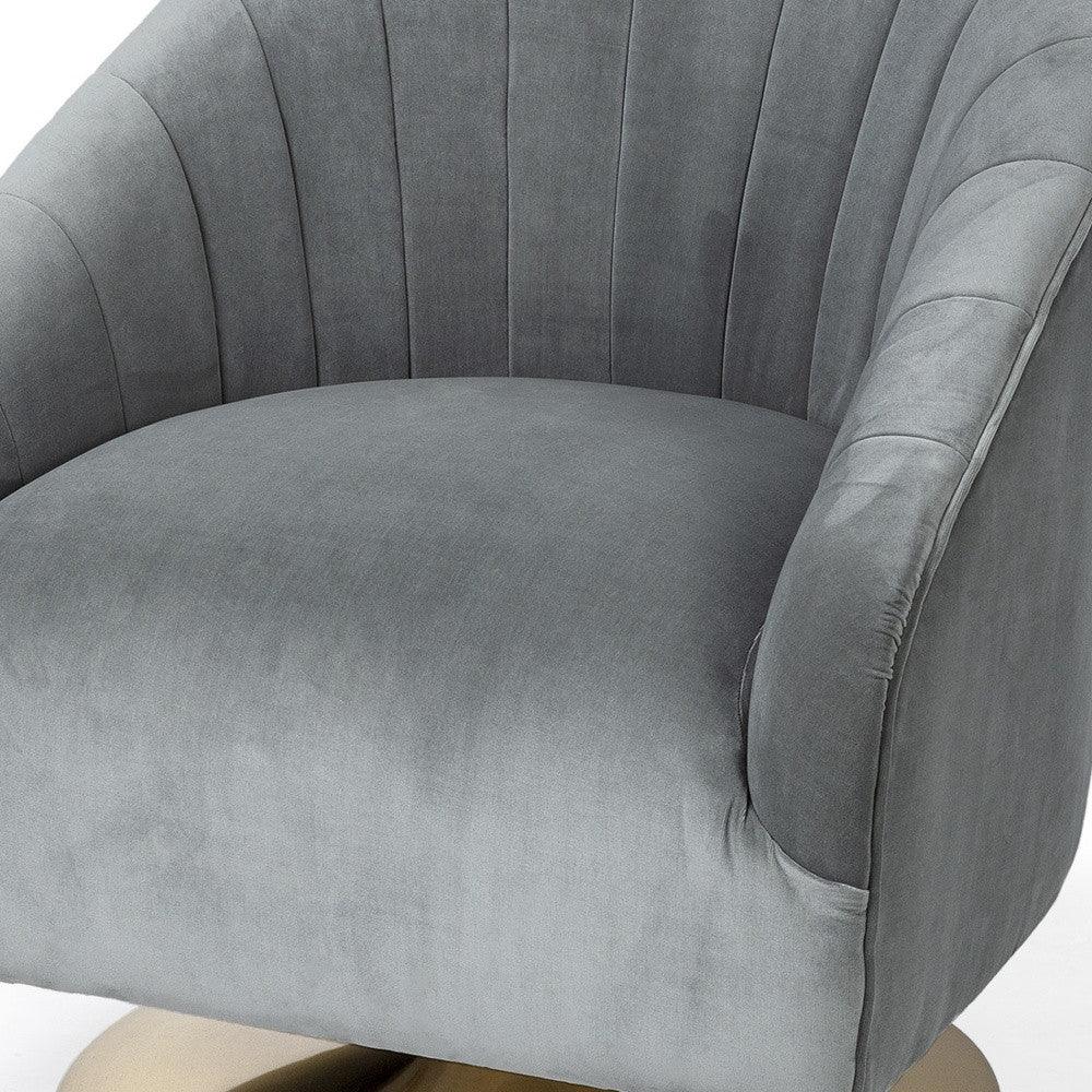 Gray Velet Covered Seat Accent Chair With Gold Swivel Base - FurniFindUSA