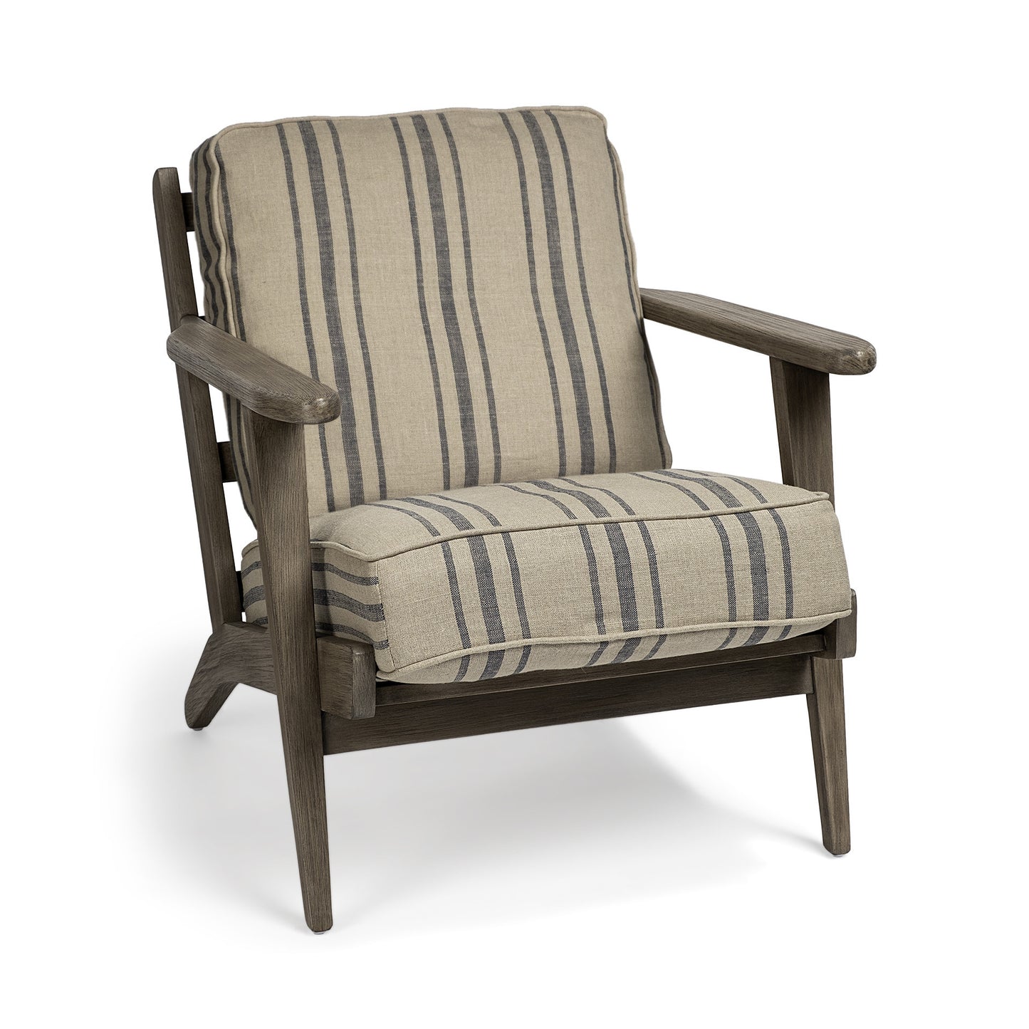 Striped Light Brown Fabric Wrapped Accent Chair With Wooden Frame