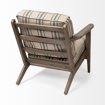 Striped Light Brown Fabric Wrapped Accent Chair With Wooden Frame