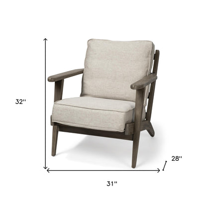 31" Cream And Brown Fabric Arm Chair