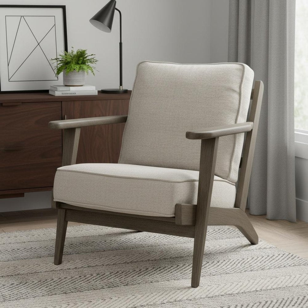 31" Cream and Brown Fabric Lounge Chair HomeRoots
