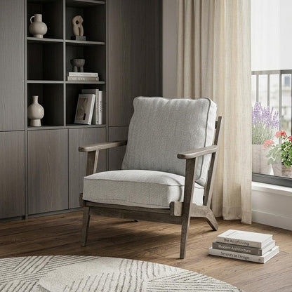 31" Light Gray and Brown Fabric Lounge Chair HomeRoots