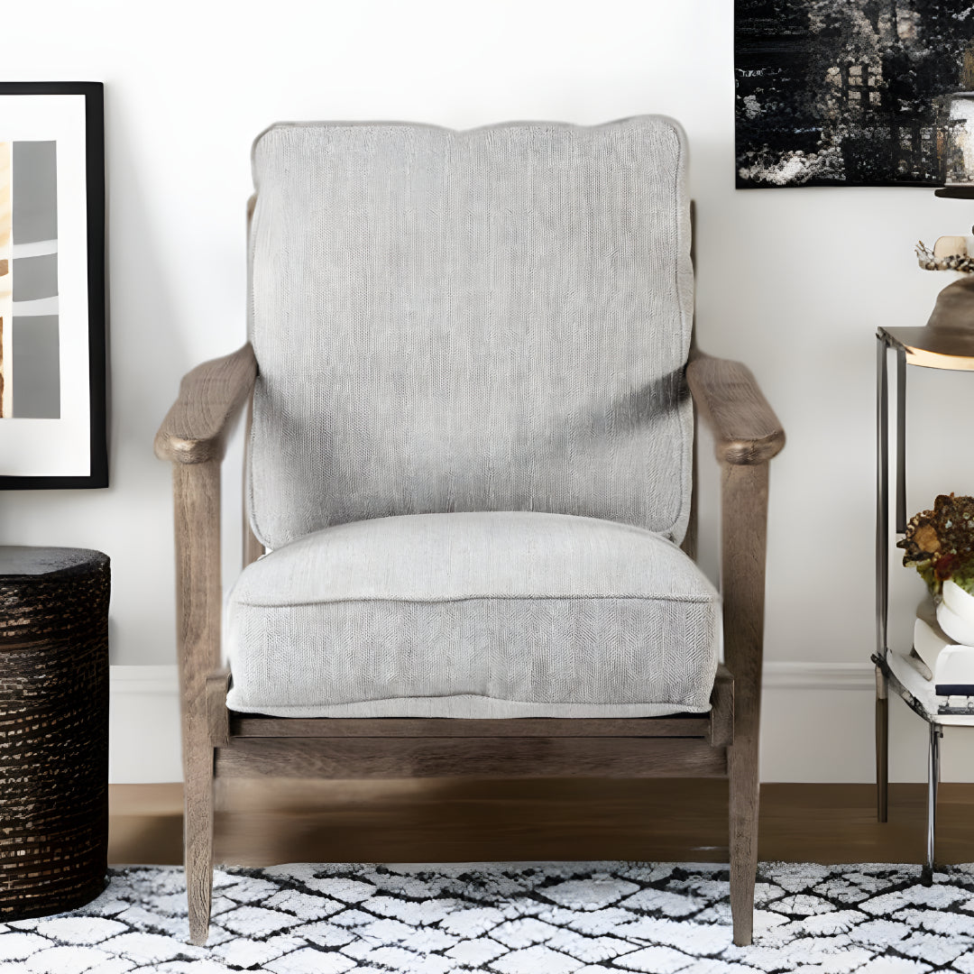 31" Gray And Brown Fabric Arm Chair