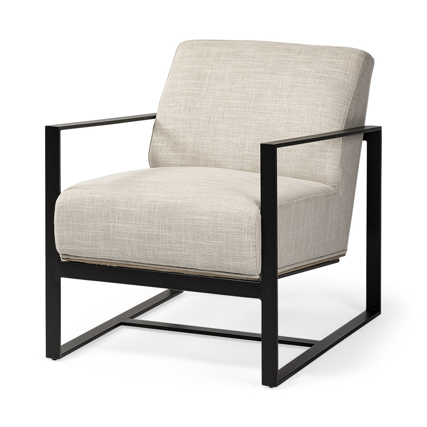 32" Cream and Black Fabric Arm Chair HomeRoots