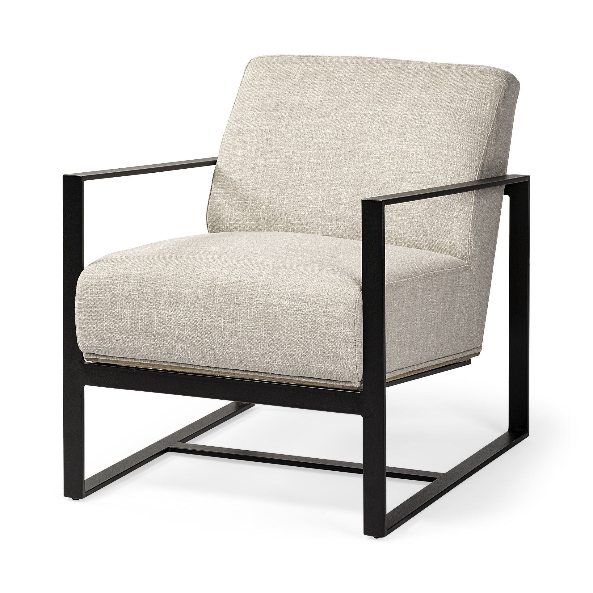 32" Cream and Black Fabric Arm Chair HomeRoots