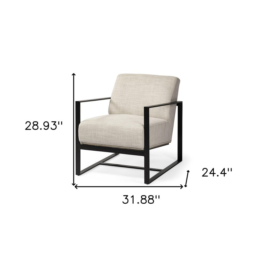 32" Cream and Black Fabric Arm Chair HomeRoots