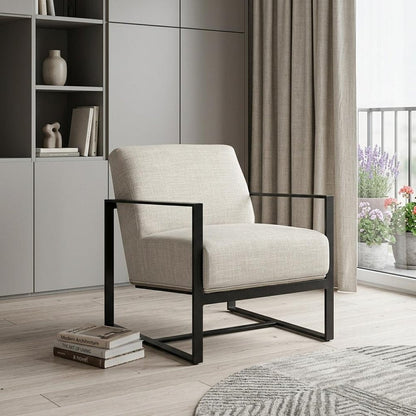 32" Cream and Black Fabric Arm Chair HomeRoots