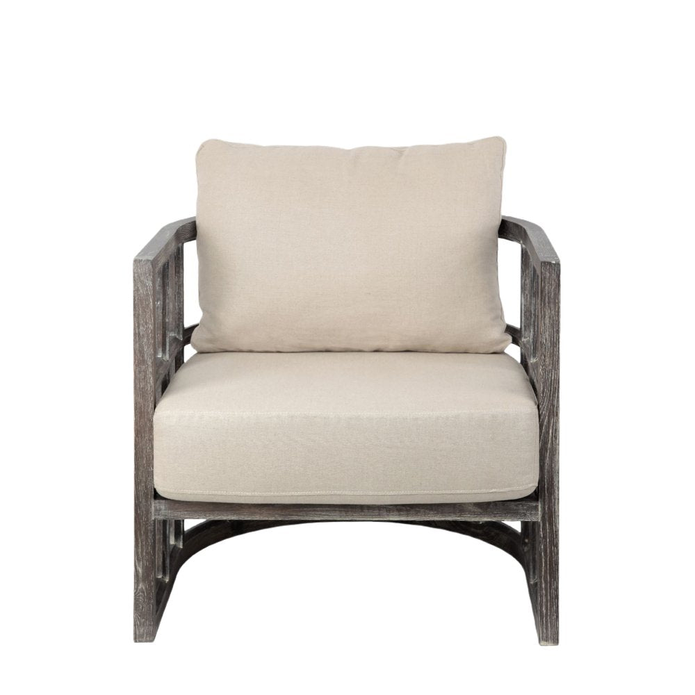 30" Cream and Brown Fabric Distressed Arm Chair HomeRoots