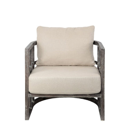 30" Cream and Brown Fabric Distressed Arm Chair HomeRoots