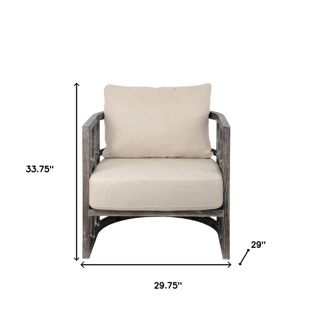 30" Cream and Brown Fabric Distressed Arm Chair HomeRoots