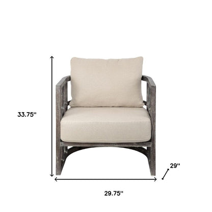 30" Cream and Brown Fabric Distressed Arm Chair HomeRoots