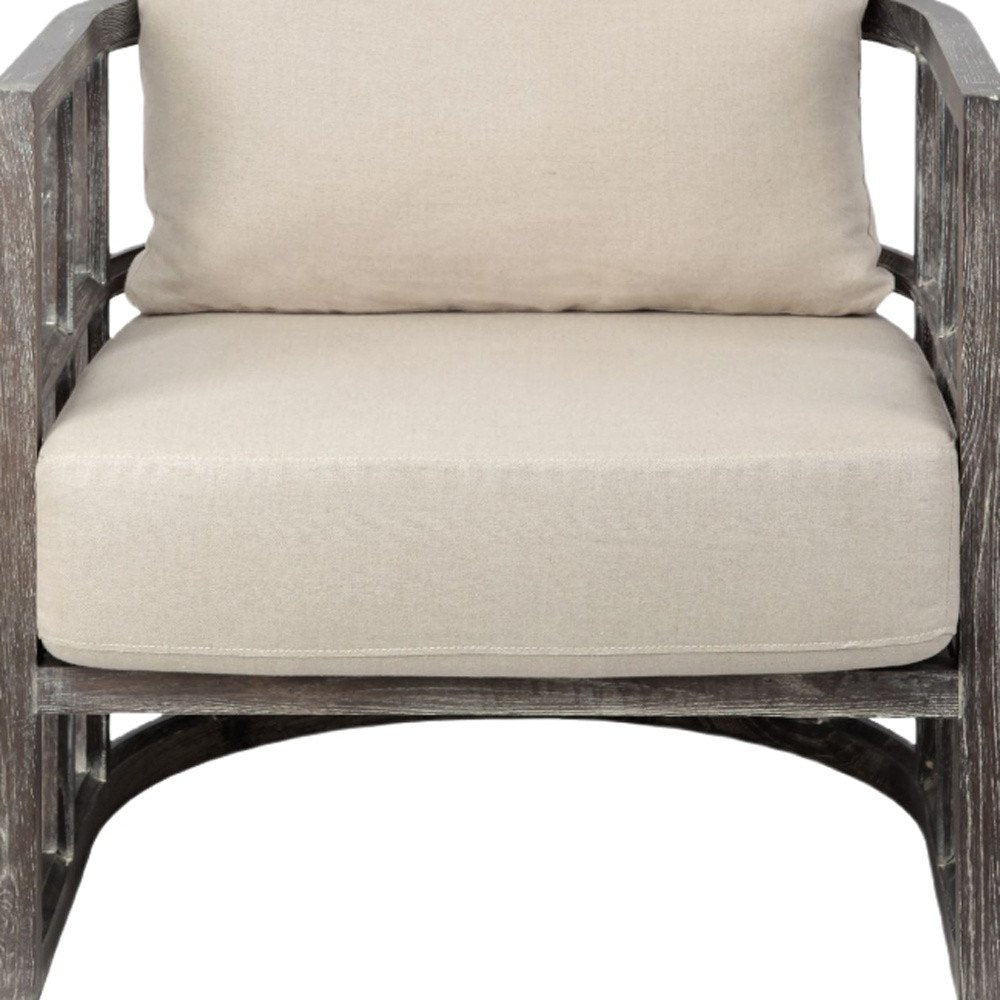 30" Cream and Brown Fabric Distressed Arm Chair HomeRoots