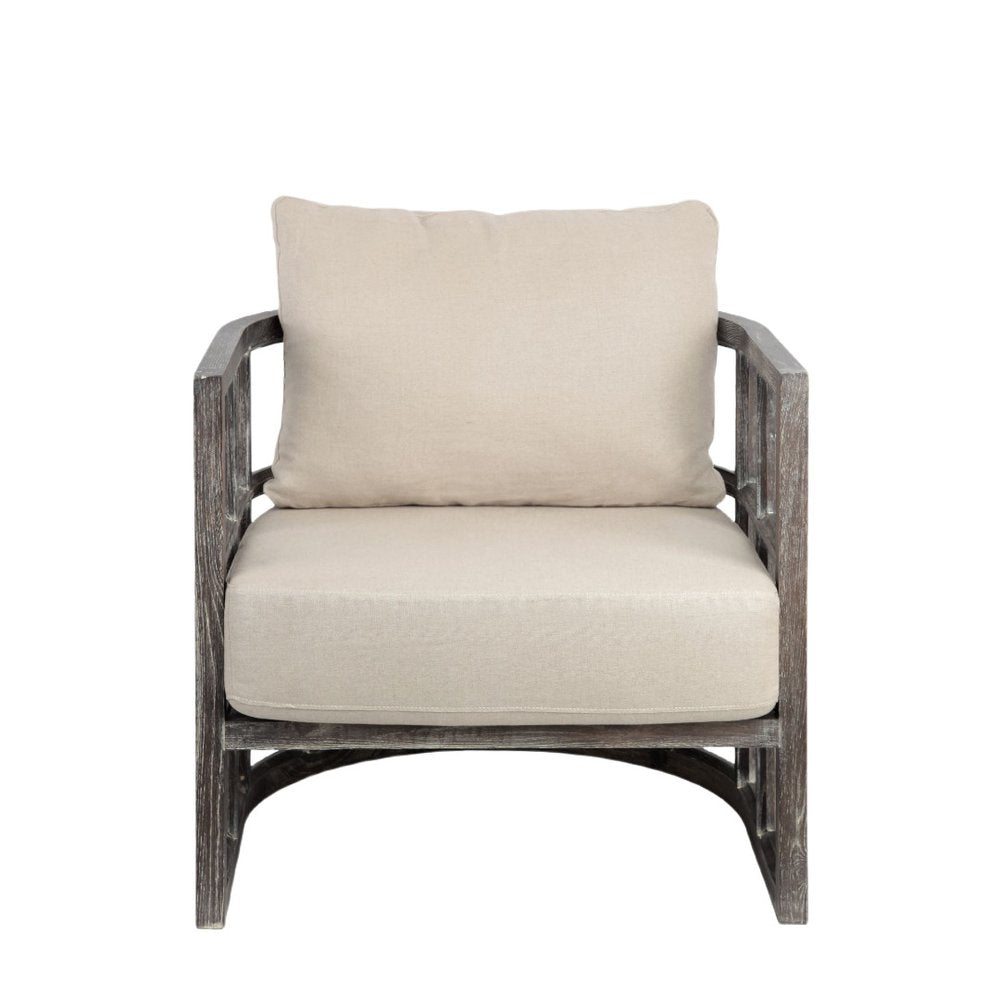 30" Cream and Brown Fabric Distressed Arm Chair HomeRoots
