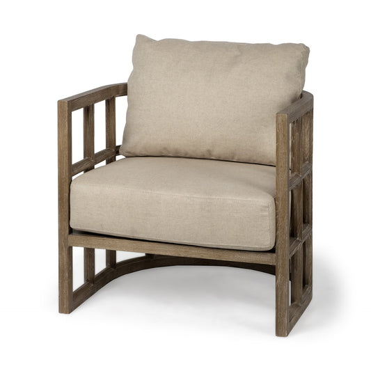 30" Cream and Brown Fabric Arm Chair HomeRoots
