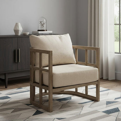 30" Cream and Brown Fabric Arm Chair HomeRoots