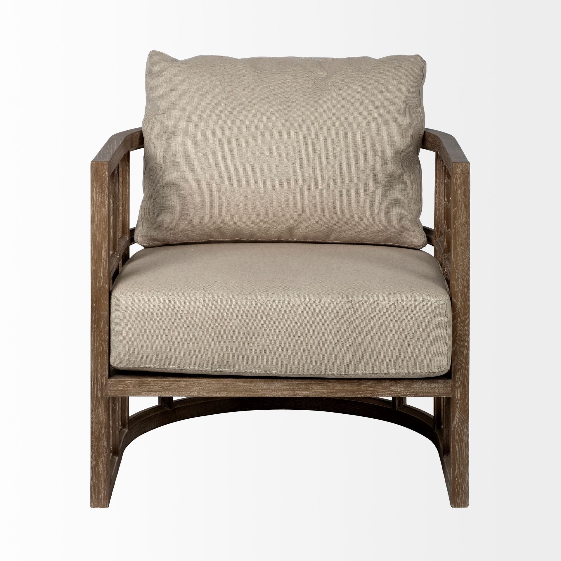 30" Cream and Brown Fabric Arm Chair HomeRoots