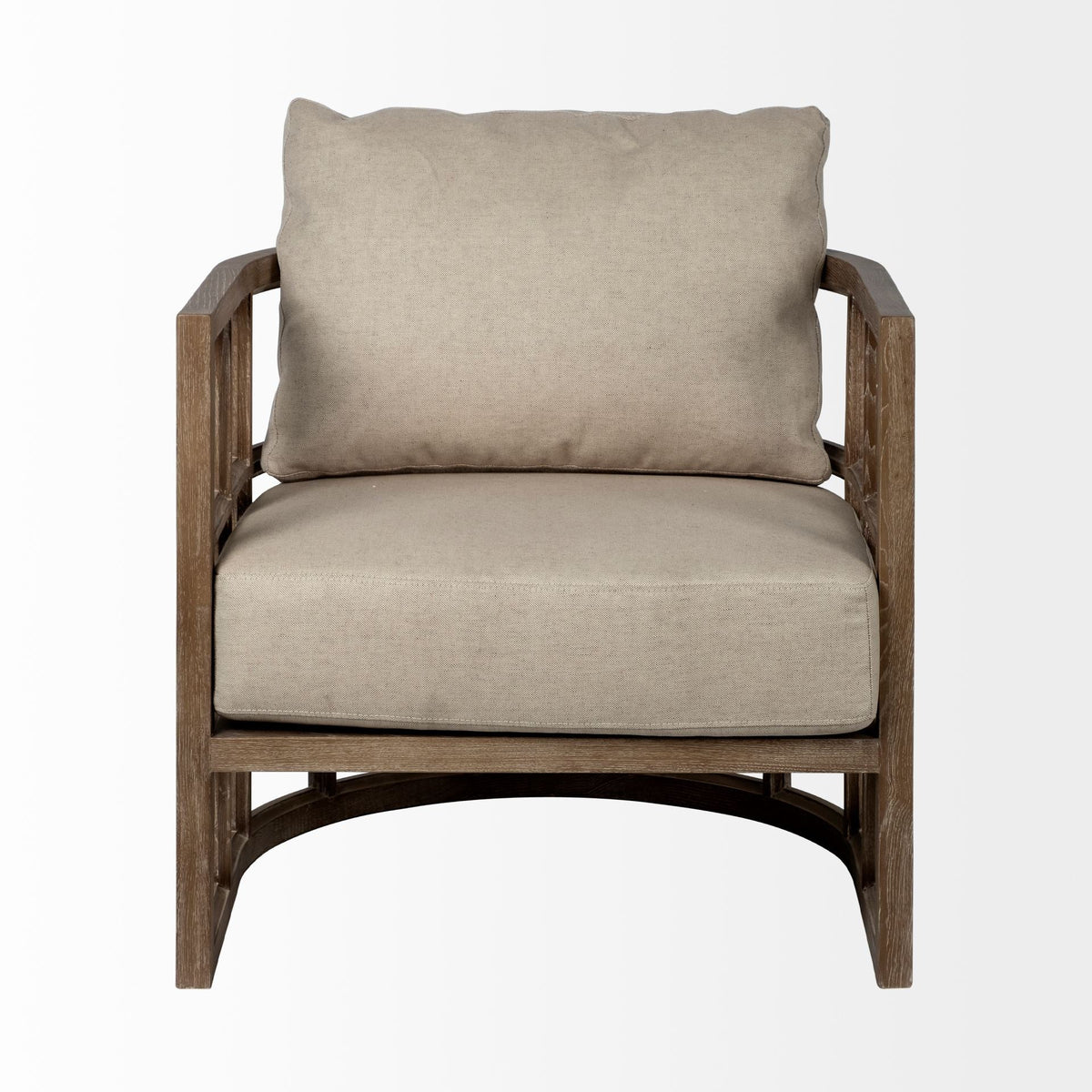 30" Cream and Brown Fabric Arm Chair HomeRoots