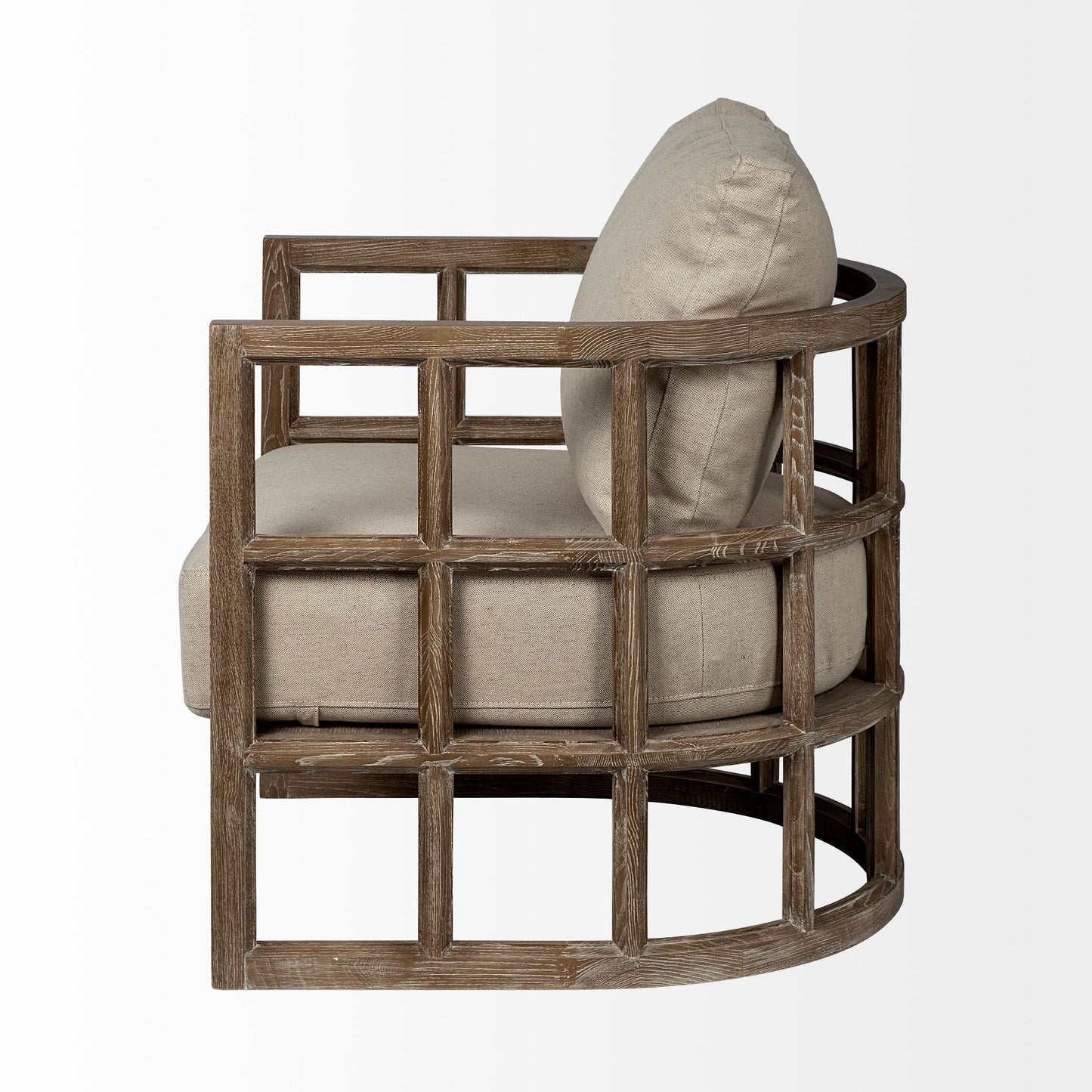 30" Cream and Brown Fabric Arm Chair HomeRoots