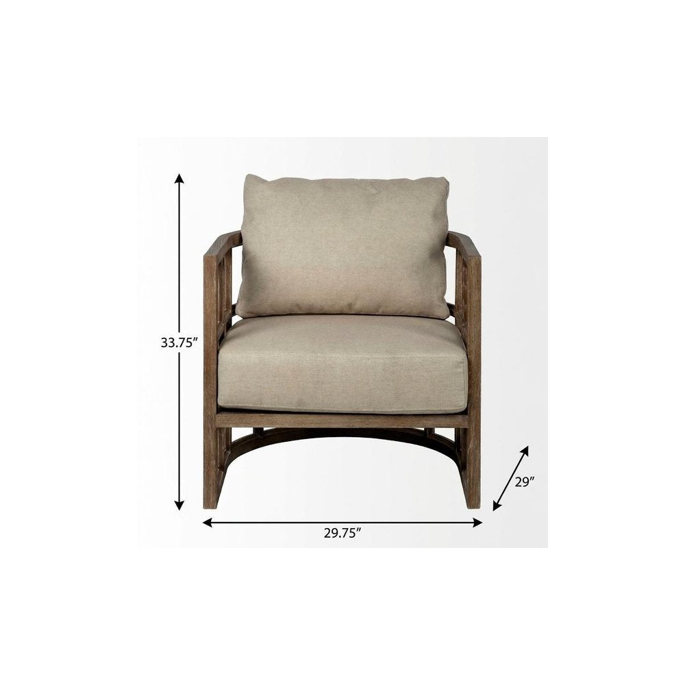 30" Cream and Brown Fabric Arm Chair HomeRoots