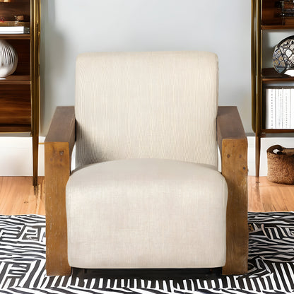 35" Cream And Brown Fabric Lounge Chair