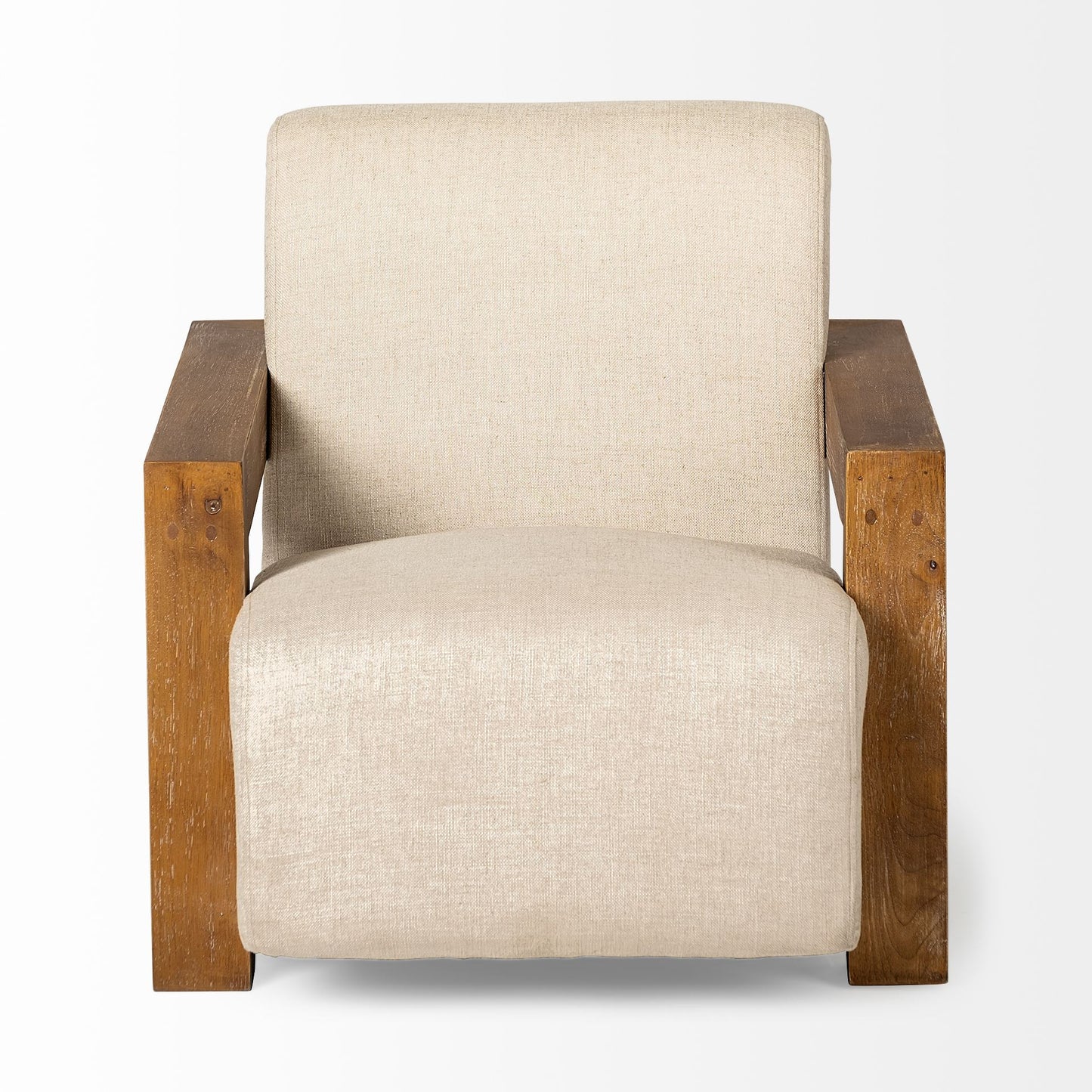 35" Cream And Brown Fabric Lounge Chair