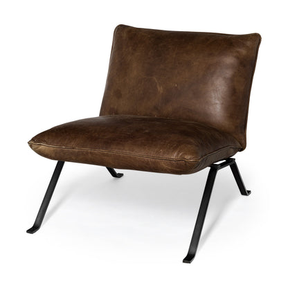 34" Brown and Black Top Grain Leather Distressed Slipper Chair HomeRoots