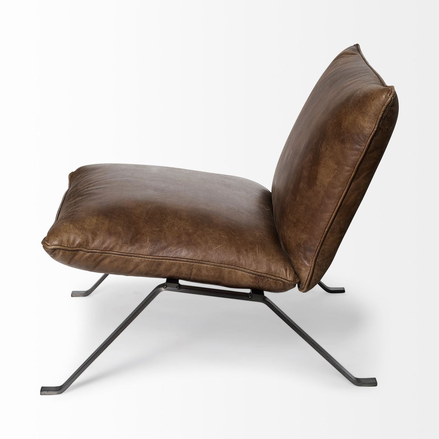 34" Brown and Black Top Grain Leather Distressed Slipper Chair HomeRoots