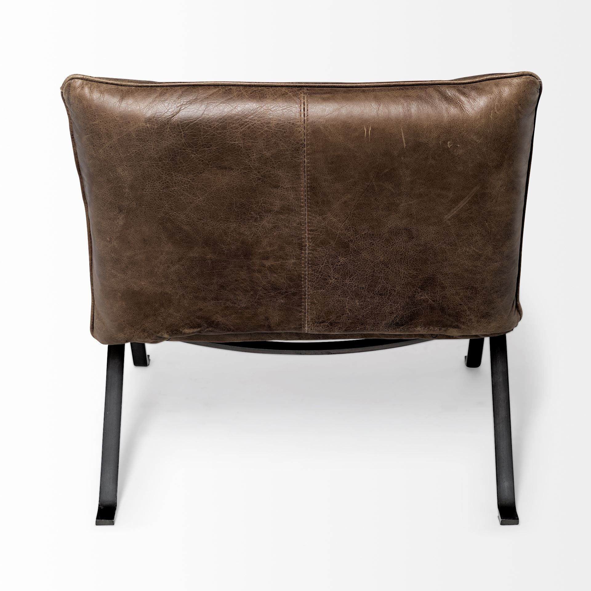 34" Brown and Black Top Grain Leather Distressed Slipper Chair HomeRoots