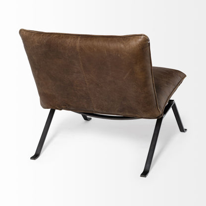 34" Brown and Black Top Grain Leather Distressed Slipper Chair HomeRoots