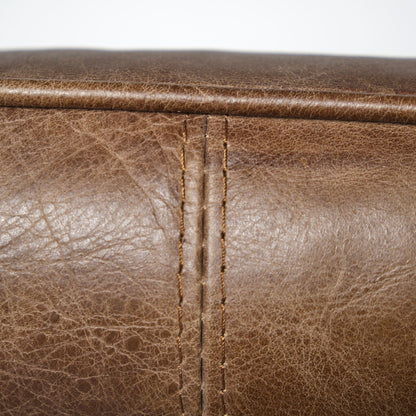 34" Brown and Black Top Grain Leather Distressed Slipper Chair HomeRoots