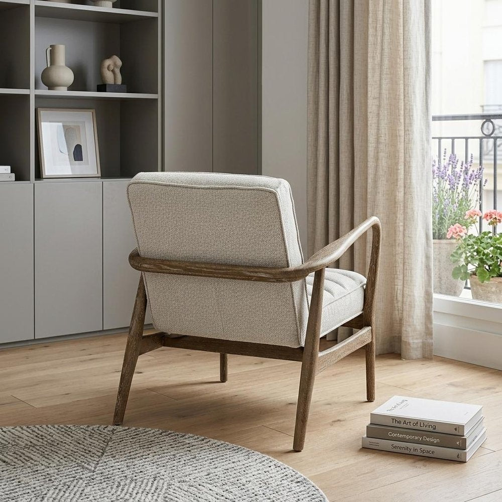 28" Cream and Brown Fabric Lounge Chair HomeRoots