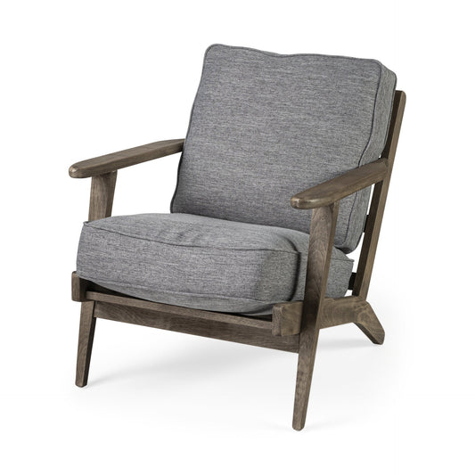 31" Gray and Brown Fabric Cushions And Wood Lounge Chair HomeRoots