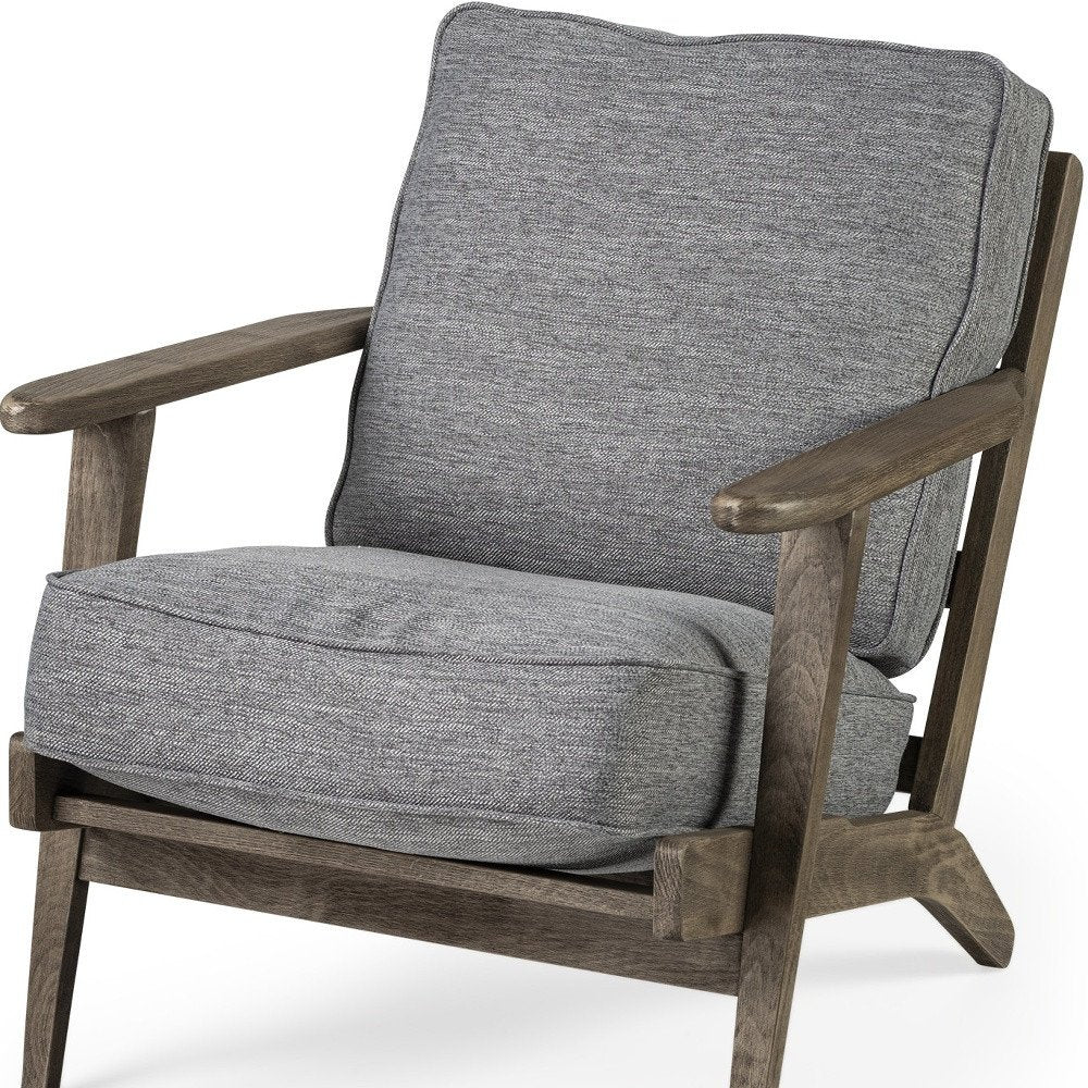 31" Gray and Brown Fabric Cushions And Wood Lounge Chair HomeRoots