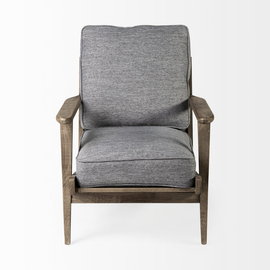 31" Gray and Brown Fabric Cushions And Wood Lounge Chair HomeRoots