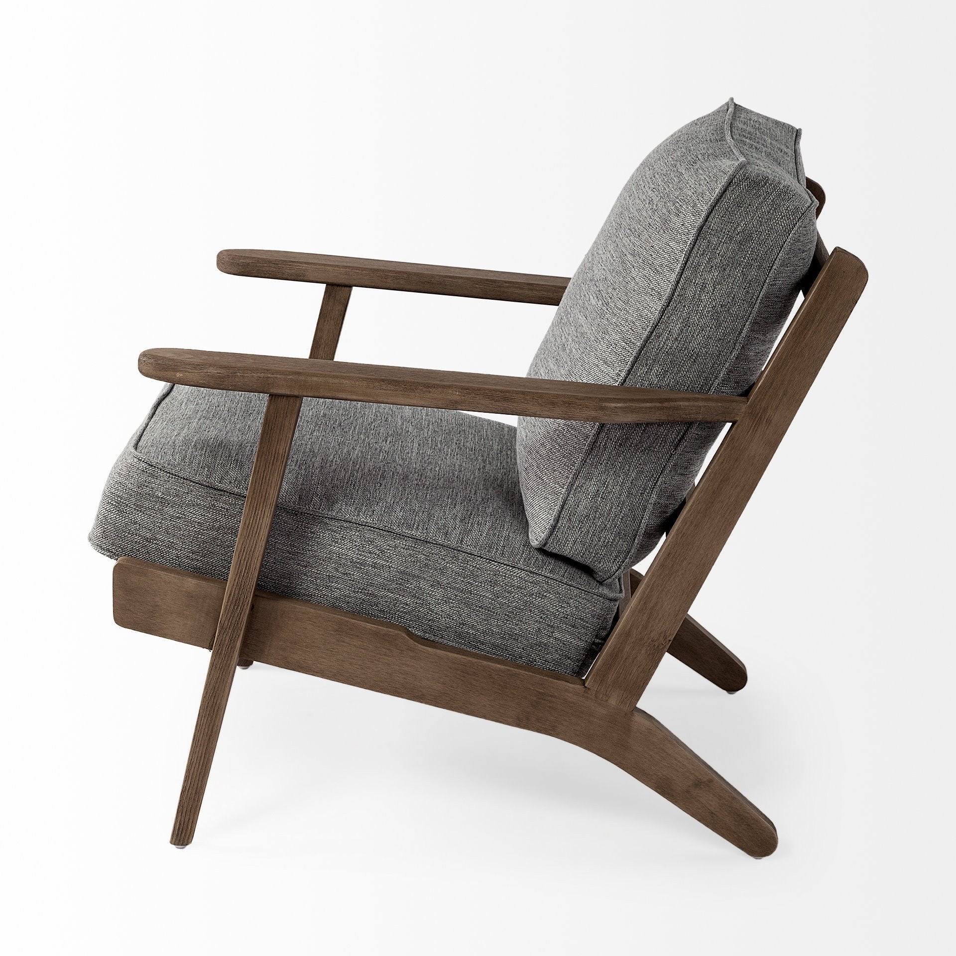 31" Gray and Brown Fabric Cushions And Wood Lounge Chair HomeRoots