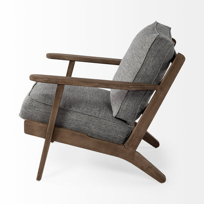 31" Gray and Brown Fabric Cushions And Wood Lounge Chair HomeRoots