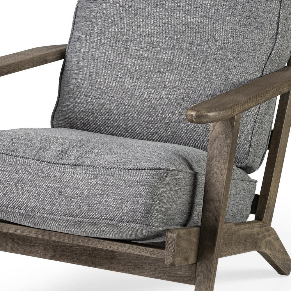 31" Gray and Brown Fabric Cushions And Wood Lounge Chair HomeRoots
