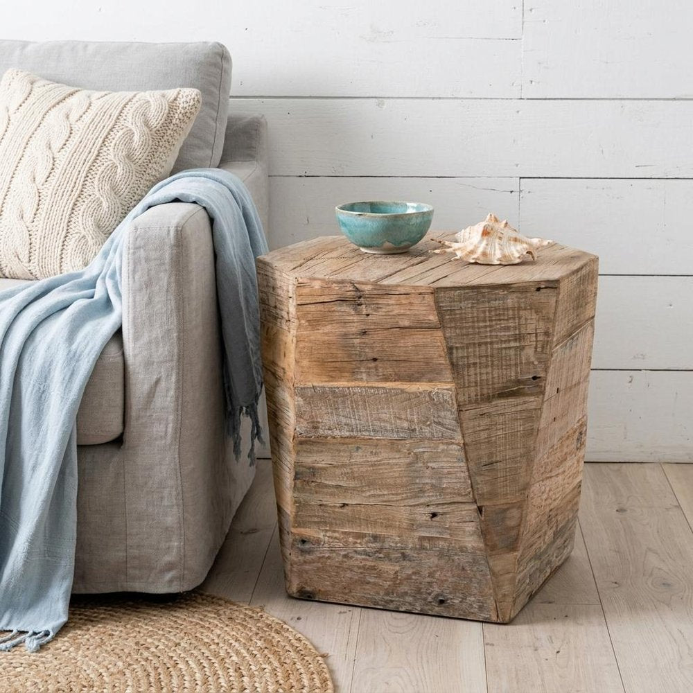 20" Brown Distressed Solid Wood Hexagonal Top Table HomeRoots