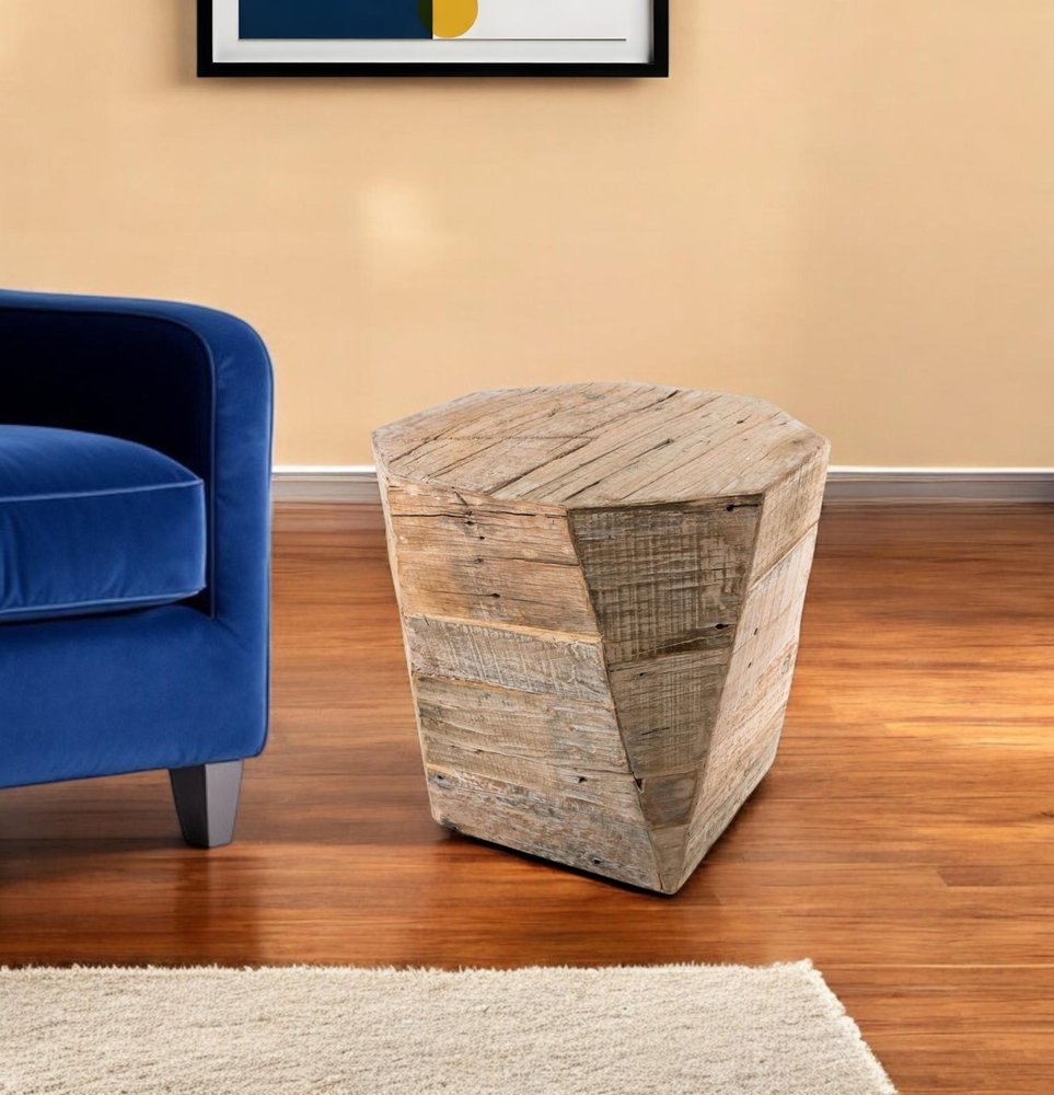 20" Brown Distressed Solid Wood Hexagonal Top Table HomeRoots