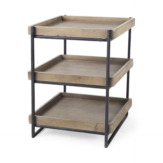 26" Brown Solid Wood Square End Table With Two Shelves HomeRoots